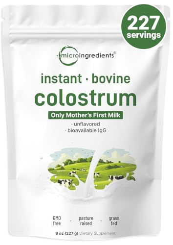 Micro Ingredients Bovine Colostrum Powder, 8 oz | Grass-Fed, Freeze-Dried | Natural IgG & IgA | Supports Immune & Gut Health | Non-GMO, Gluten-Free, Unflavored | Amazon (US)