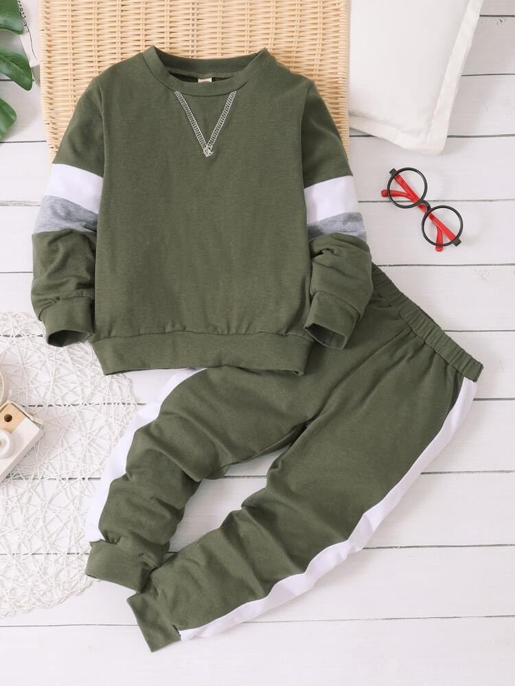 Toddler Boys Colorblock Sweatshirt With Contrast Sideseam Sweatpants | SHEIN