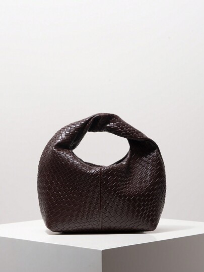 Bolso de mano asimétrico con forma de cuadrado retorcido, de textura trenzada de PU, bolso de trabajo minimalista y versátil con asa superior y monedero (patrón aleatorio) - Talla Unitalla | SHEIN