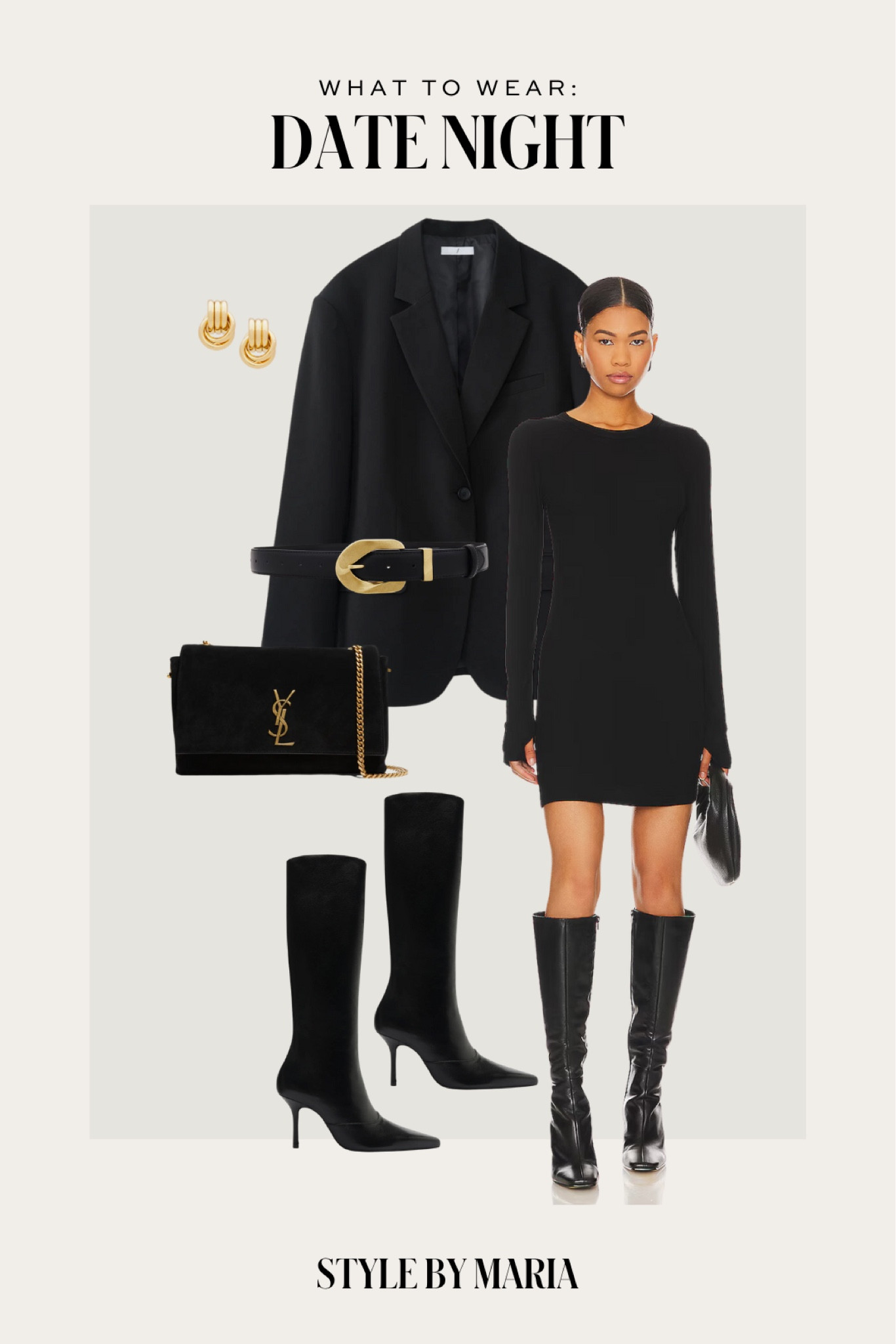 Fall date night outfit 
Bardot oversized blazer
Black sweater dress 
Schutz knee high boots
Waist belt 



#LTKStyleTip #LTKSeasonal #LTKFindsUnder100