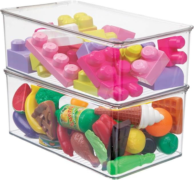 mDesign Plastic Stackable Toy Storage Bin Container Box with Hinge Lid for Organizing Living Room... | Amazon (US)