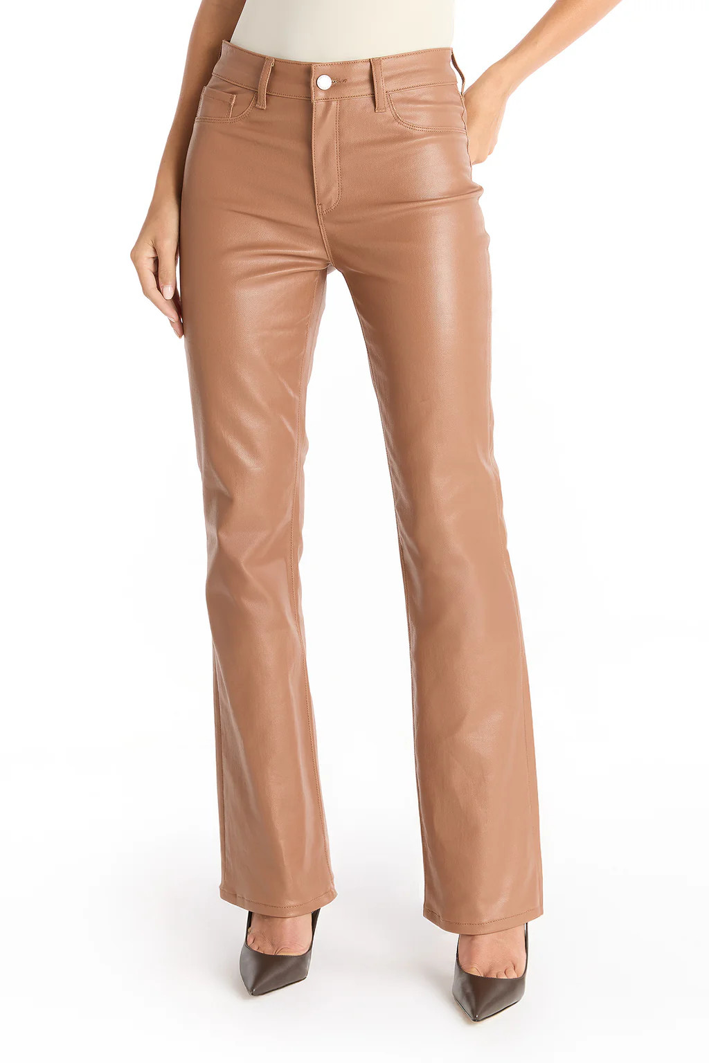 Aria Coated Flare Jean - Mocha | The Noli Shop