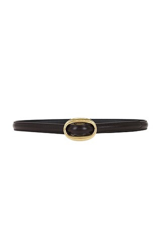 Saint Laurent Oval Buckle Thin Belt in Mountain Rock - Brown. Size 70 (also in 65, 90). | FWRD 