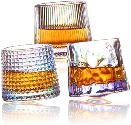 Iridescent Lead-free Colored Clear Crystal Wine Glasses, Rotatable Old Fashioned Whiskey Glasses 5 O | Amazon (US)