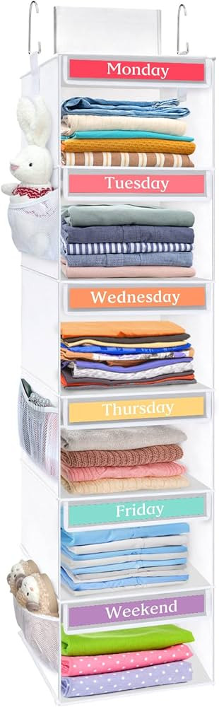 Fixwal 6-Shelf Weekly Hanging Closet Organizer for Kids with 6 Side Pockets Collapsible Weekday K... | Amazon (US)