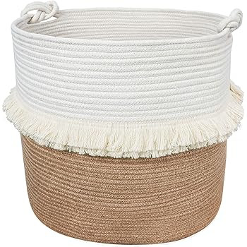 Large Woven Storage Baskets – 16'' x 16'' Cotton and Jute Rope Decorative Hamper for Nursery, T... | Amazon (US)