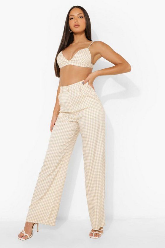 Tall Gingham Bralet Wide Pants Two-Piece | Boohoo.com (US & CA)