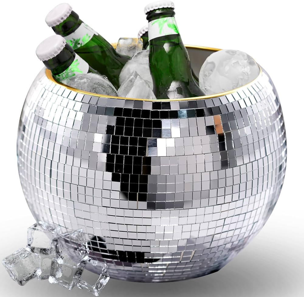 Disco Ice Bucket for Parties - 9.8 Inch Disco Ball Theme Party Decorations, Mirror Sliver Disco B... | Amazon (US)
