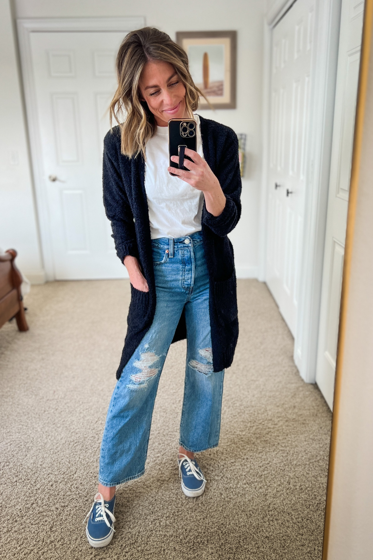 Casual outfit! Cropped boxy tee, soft cardigan, straight leg distressed jeans, vans 🤩

#LTKsalealert #LTKunder50 #LTKstyletip