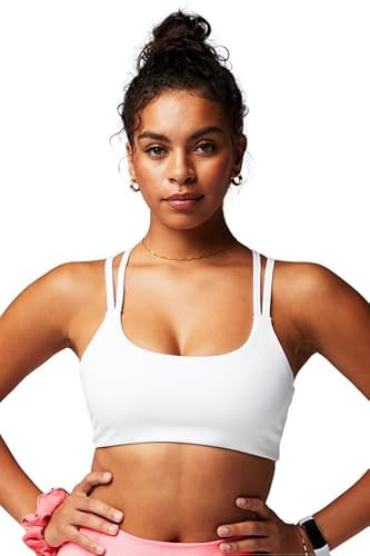 Fabletics Women's Principal Low-Impact Bra, Brethable, 4-Way Stretch, Removable Bra Cups, M, Classic White | Amazon (US)