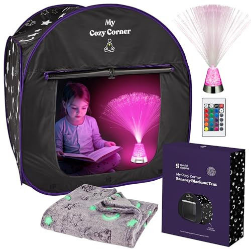 Special Supplies Blackout Sensory Tent for Kids, Pop Up Calming Play Room with Fiber Optic Lamp and Glow-in-The-Dark Fuzzy Blanket | Amazon (US)