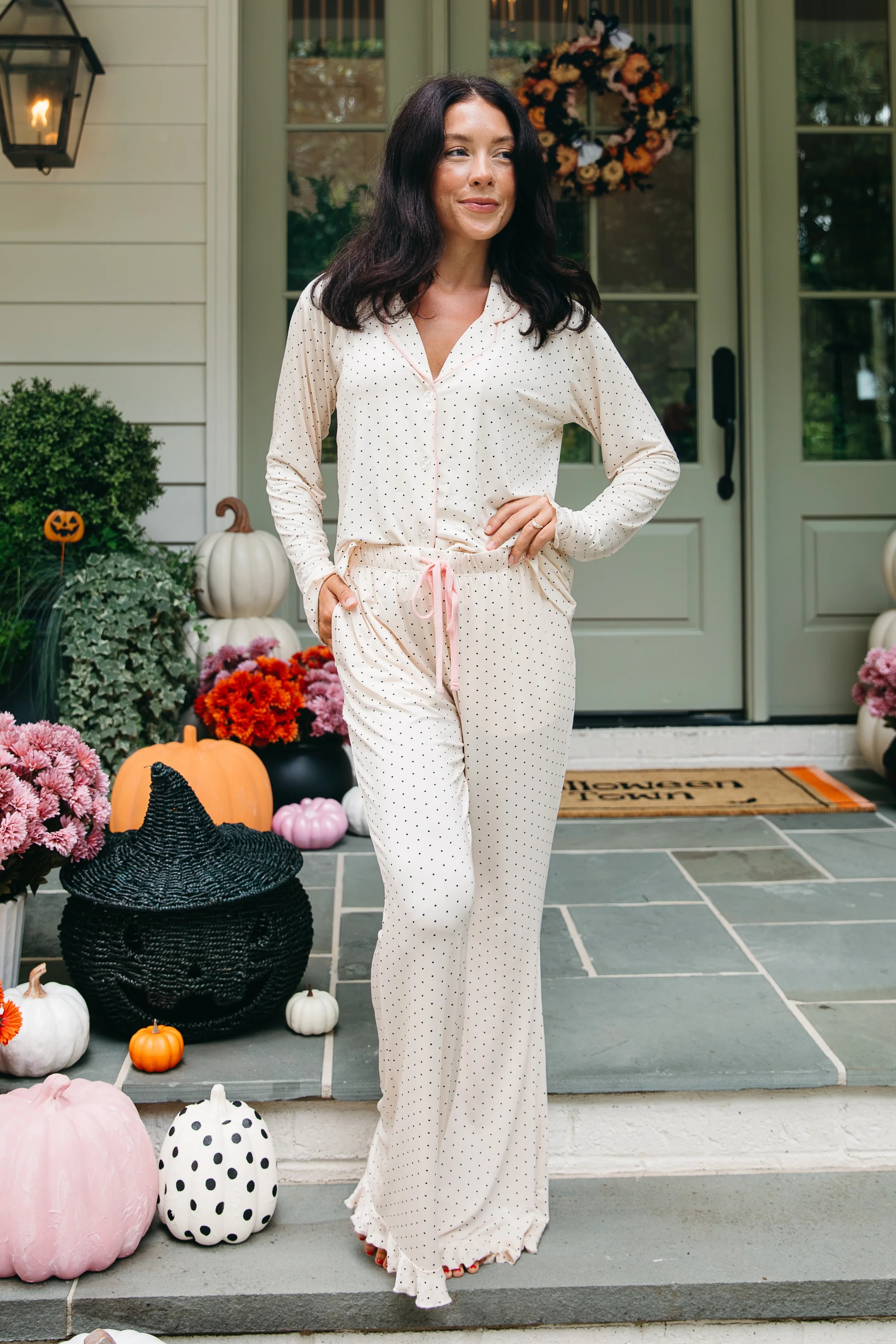 Cream and Black Polka Dot Women's Long Sleeve Ruffle Set | Matching Family Pajamas | In My Jammer... | In My Jammers