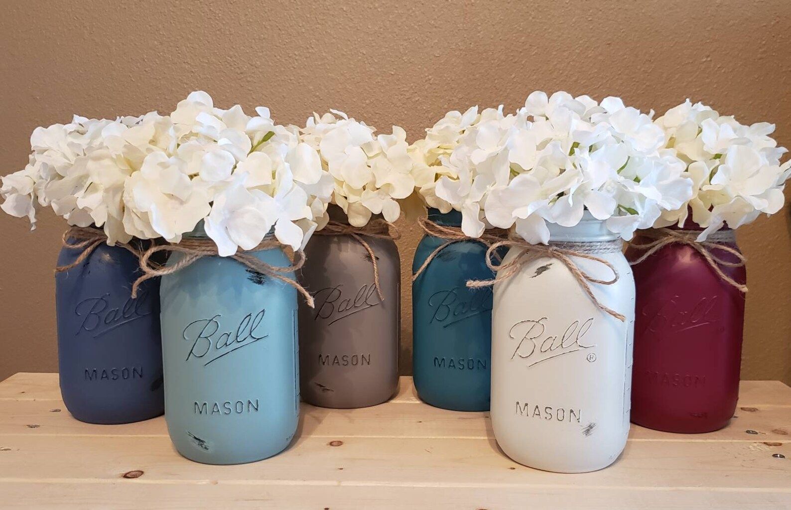 Read the full title
    Painted Mason Jars, Wedding Table Centerpiece, Mason Jar Centerpiece, Rus... | Etsy (US)