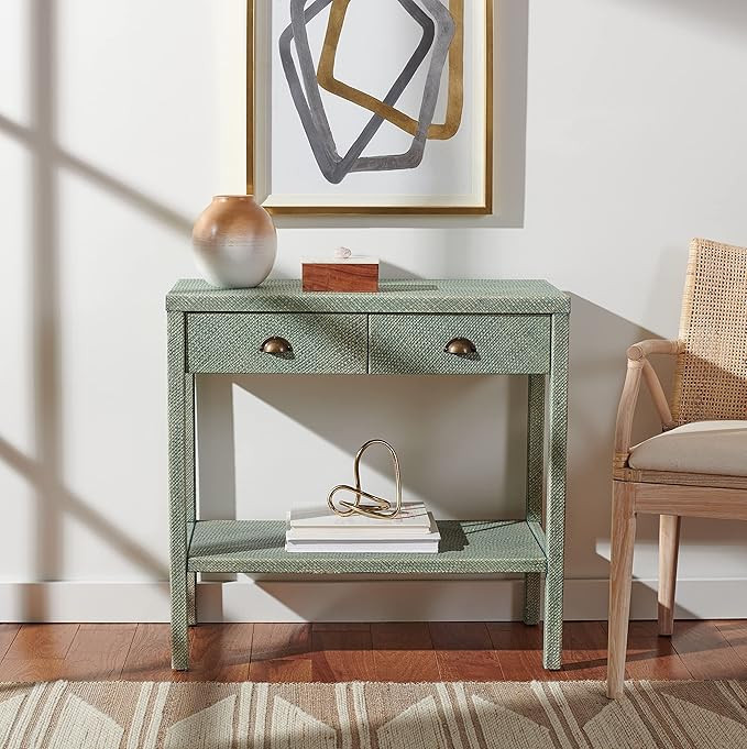 Safavieh Home Collection ASA Turquoise/Antique Gold 2-Drawer Lower Shelf Console Table (Fully Ass... | Amazon (US)