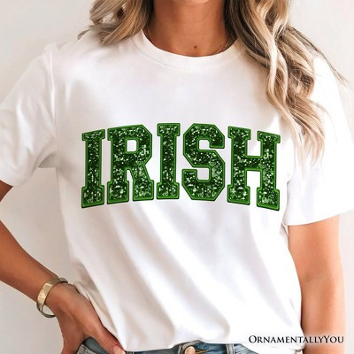 Irish Sequin St Patrick’s Day T-Shirt, Festive Green Glitter Imitation Tee White L | Target
