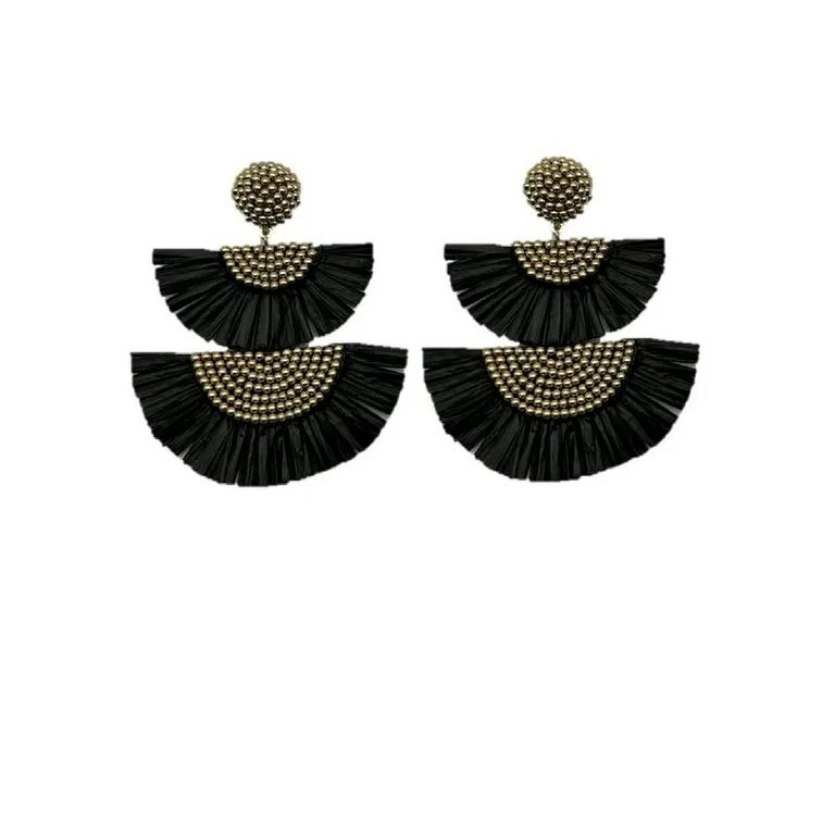 Time and Tru Women's Tiered Tassel Earrings, Black - Walmart.com | Walmart (US)