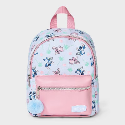 Girls' Lilo & Stitch Mini Backpack with Pom - Blue/Pink | Target