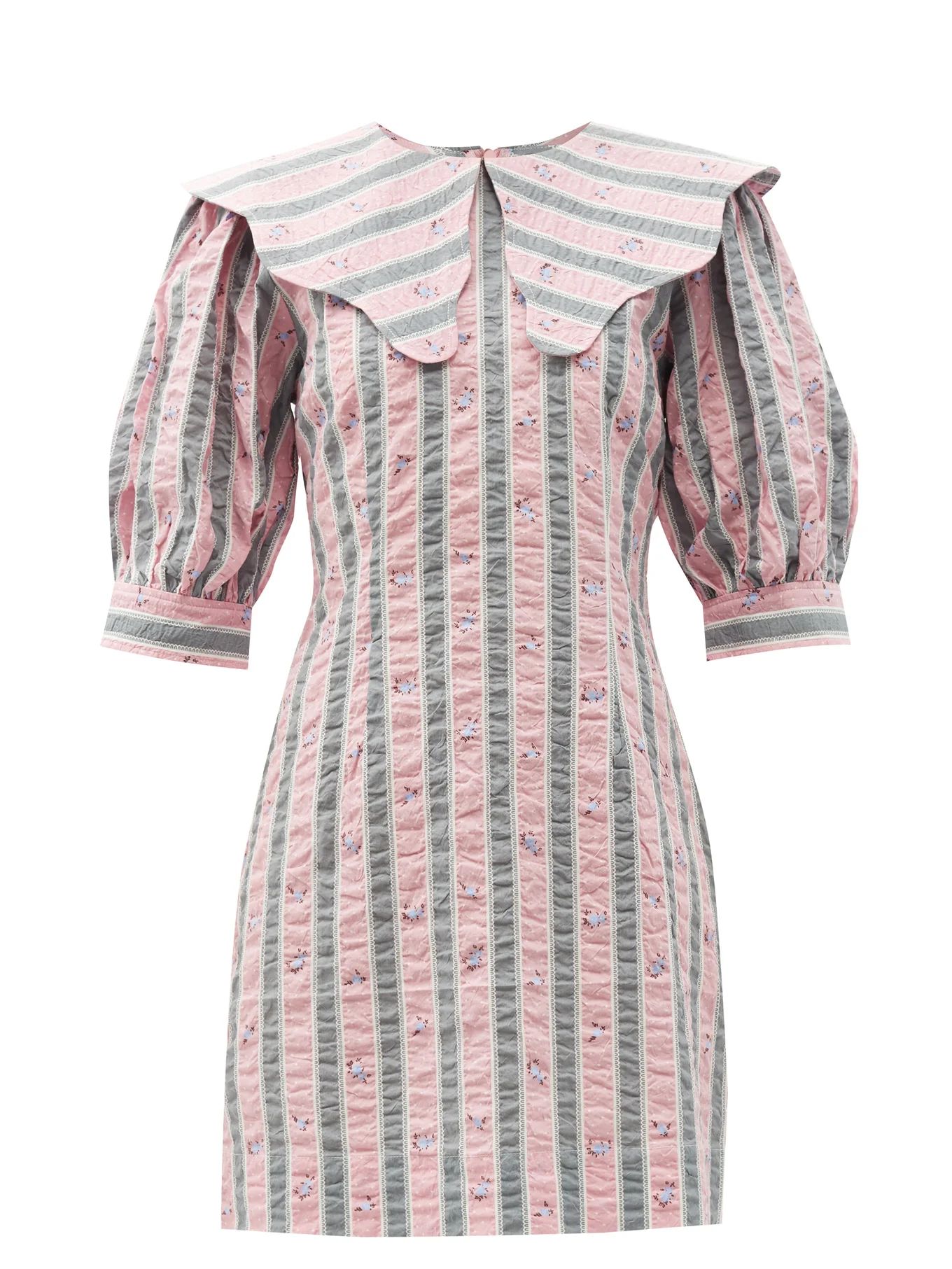 Exaggerated-collar striped organic-cotton dress | Ganni | Matches (UK)