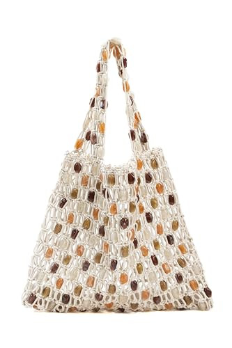 Boho Crochet Shoulder Bag for Women, Colorful Beaded Beach Tote Handbag Lightweight Summer Knit H... | Amazon (US)