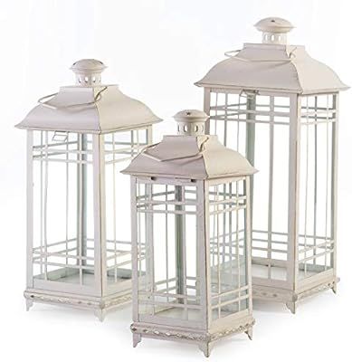 Set of 3 Off-White Almond Multi-Sized Mission-Style Pillar Candle Lanterns | Amazon (US)