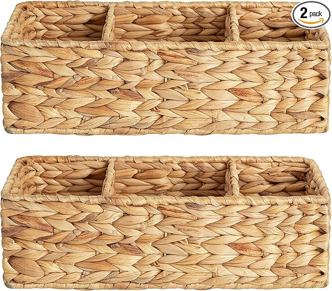 StorageWorks Wicker Toilet Basket Tank Topper, Toilet Paper Basket for Back of Toilet Tank Top, 3... | Amazon (US)