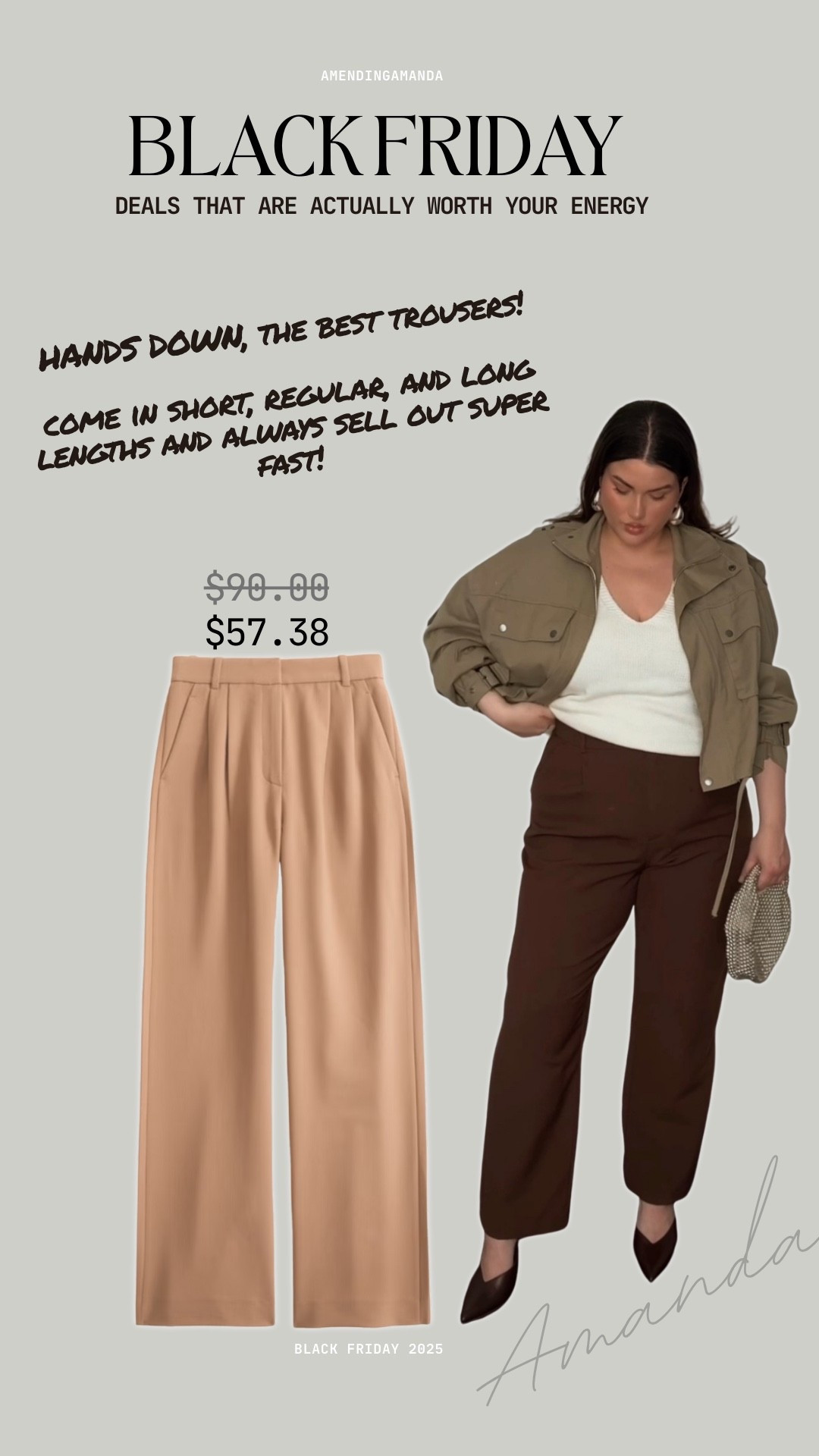 My favorite trousers are on deal and sell out SO fast , so grab them before they’re gone! They come in multiple lengths and have curvy and standard fits. I wear a 33R in the Curve fit. Use code CYBERAF to get the lowest price! 

#LTKHoliday #LTKCyberWeek #LTKMidsize