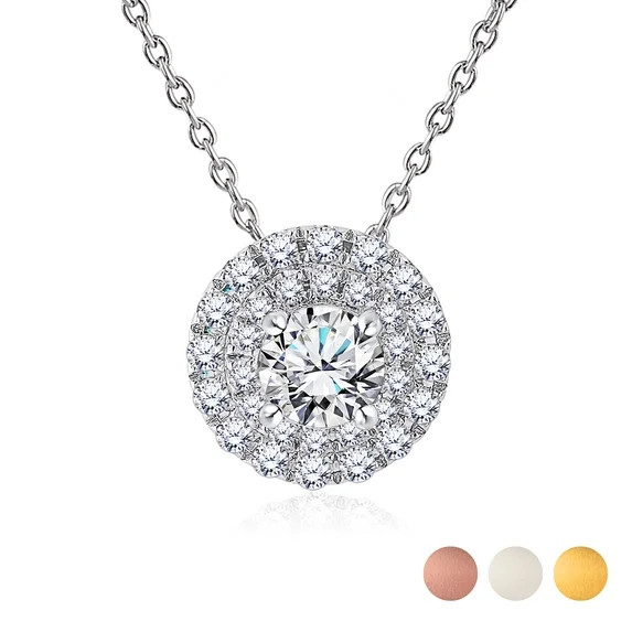 JeenMata Lab Grown Diamond 1 Carat Round Cut Double Halo Pendant Necklace in 18K White Gold Plati... | Walmart (US)