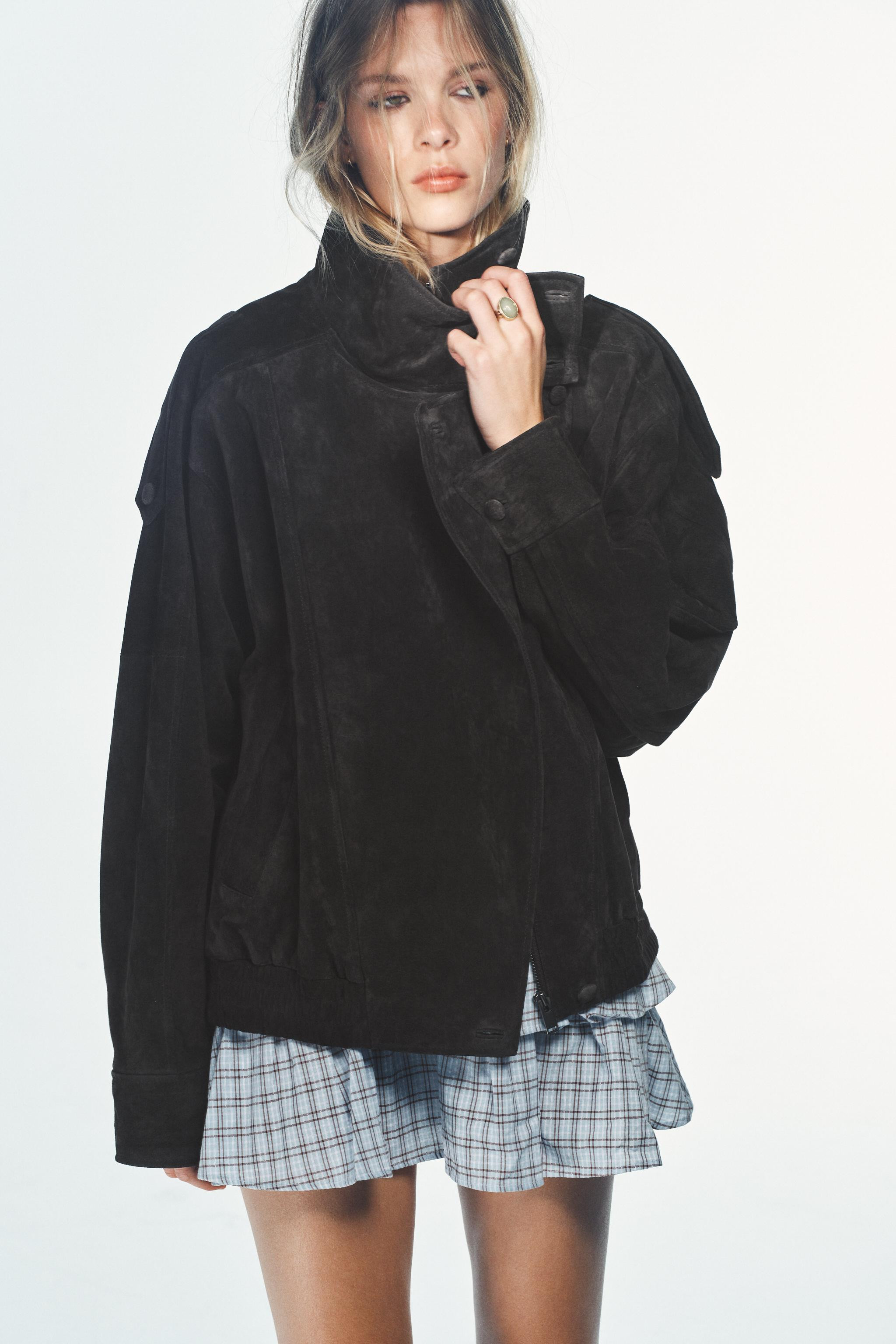 100% SUEDE BIKER JACKET WITH COVERED BUTTONS | Zara US