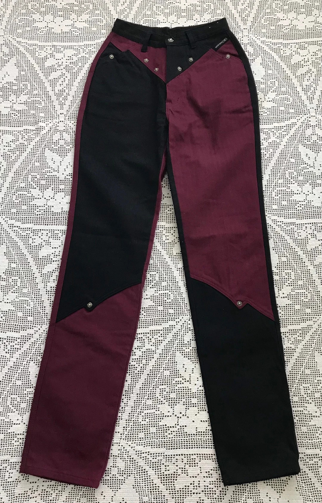 Vintage Western Ethics Denim Roper Jeans-Metal Stud - Black and Maroon Jeans- High Rise Western J... | Etsy (US)
