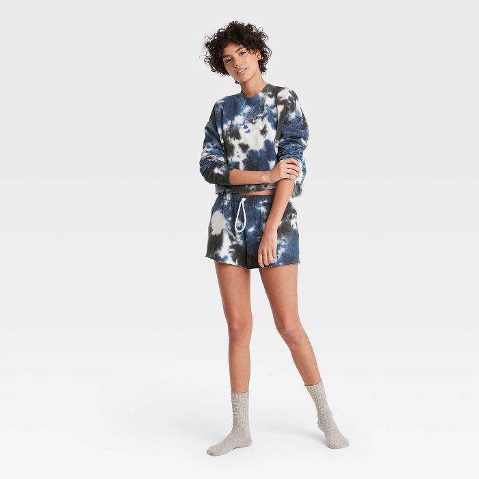 Women's Tie-Dye Fold-Over Fleece Lounge Shorts - Colsie™ Blue | Target
