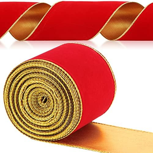 May Arts Red 4 Inch Velvet Ribbon with Gold Backing, 10 yd | Amazon (US)