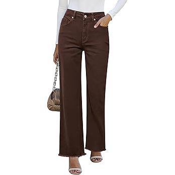 GRAPENT Straight Leg Jeans for Women High Waisted Stretchy Frayed Raw Hem Loose Denim Pants Casua... | Amazon (US)