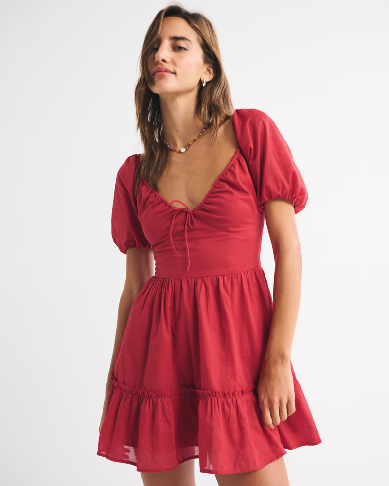 Puff Sleeve Tie-Front Mini Dress | Abercrombie & Fitch (US)
