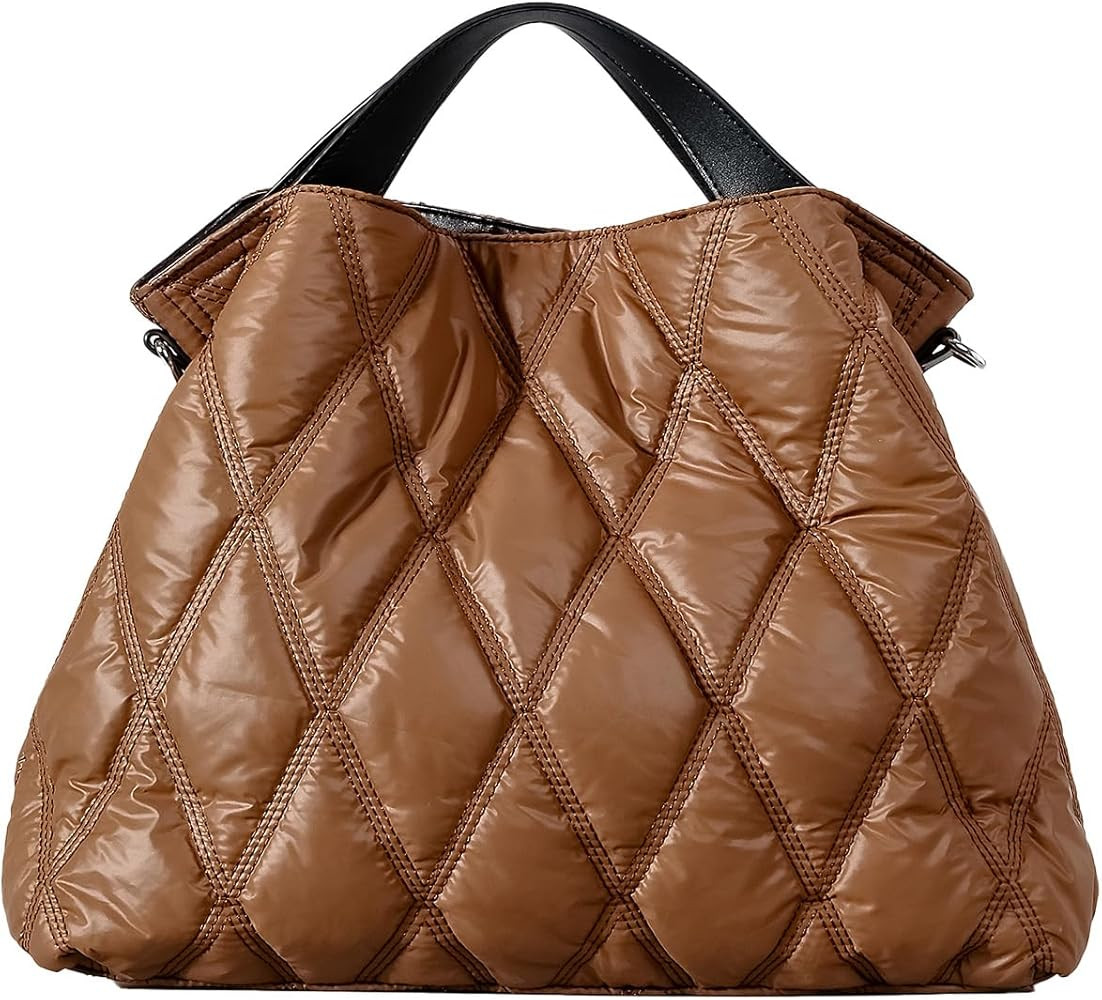 Quilted Tote Bag for Women, Soft Puffer Bag Lightweight Trendy Crossbody Bags Purse with Long Sho... | Amazon (US)