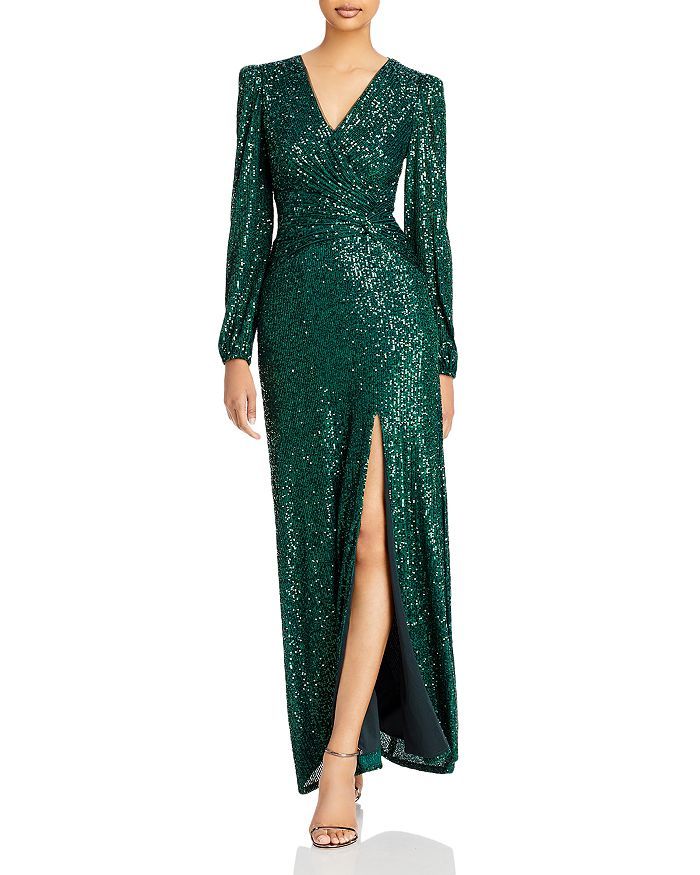 Sequin Twist Front Long Sleeve Gown - 100% Exclusive | Bloomingdale's (US)