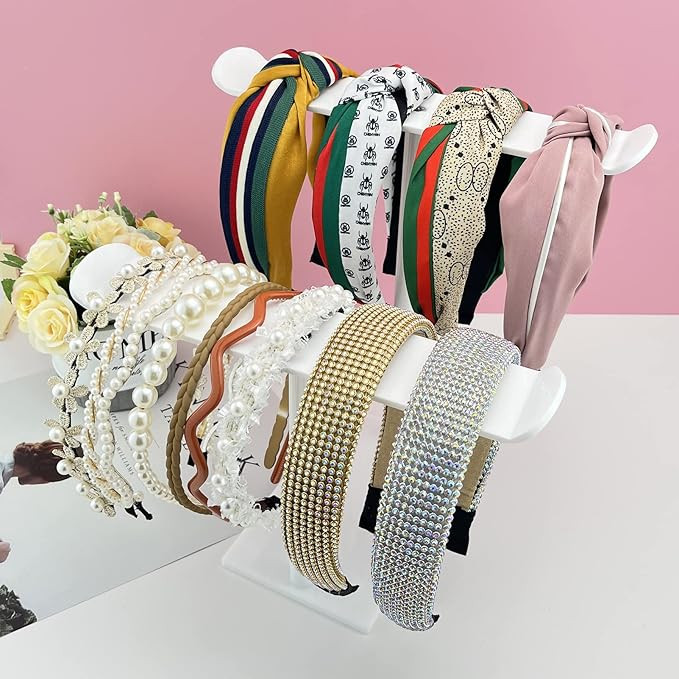 Bigfety Acrylic Headband Holder, 2 Pack White Headband Organizer Stand, Hair Accessories Storage ... | Amazon (US)