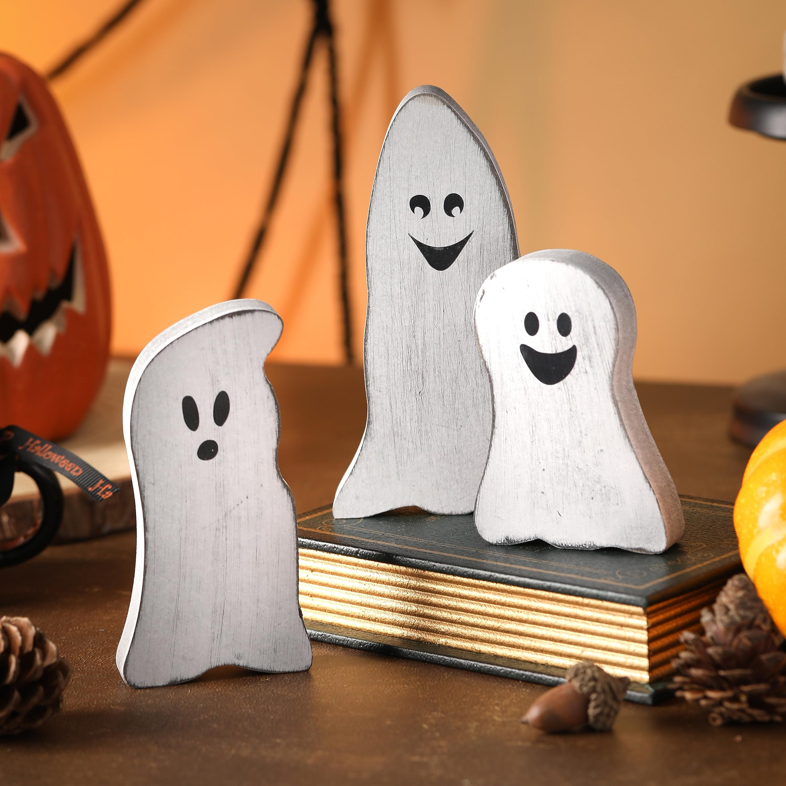 Halloween Tiered Tray Decor Set of 3, Wooden Ghosts Decor, Wooden Ghost Theme Table Centerpieces ... | Amazon (US)