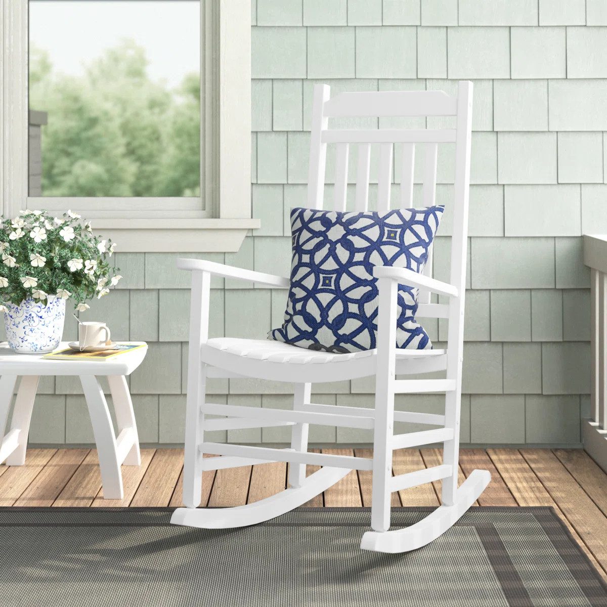 High Back Slat Rocking Chair, Solid Wood Outdoor Rocking Chair | Wayfair North America