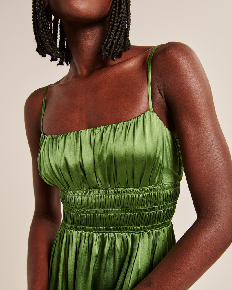 Smocked Bodice Satin Maxi Dress | Abercrombie & Fitch (US)