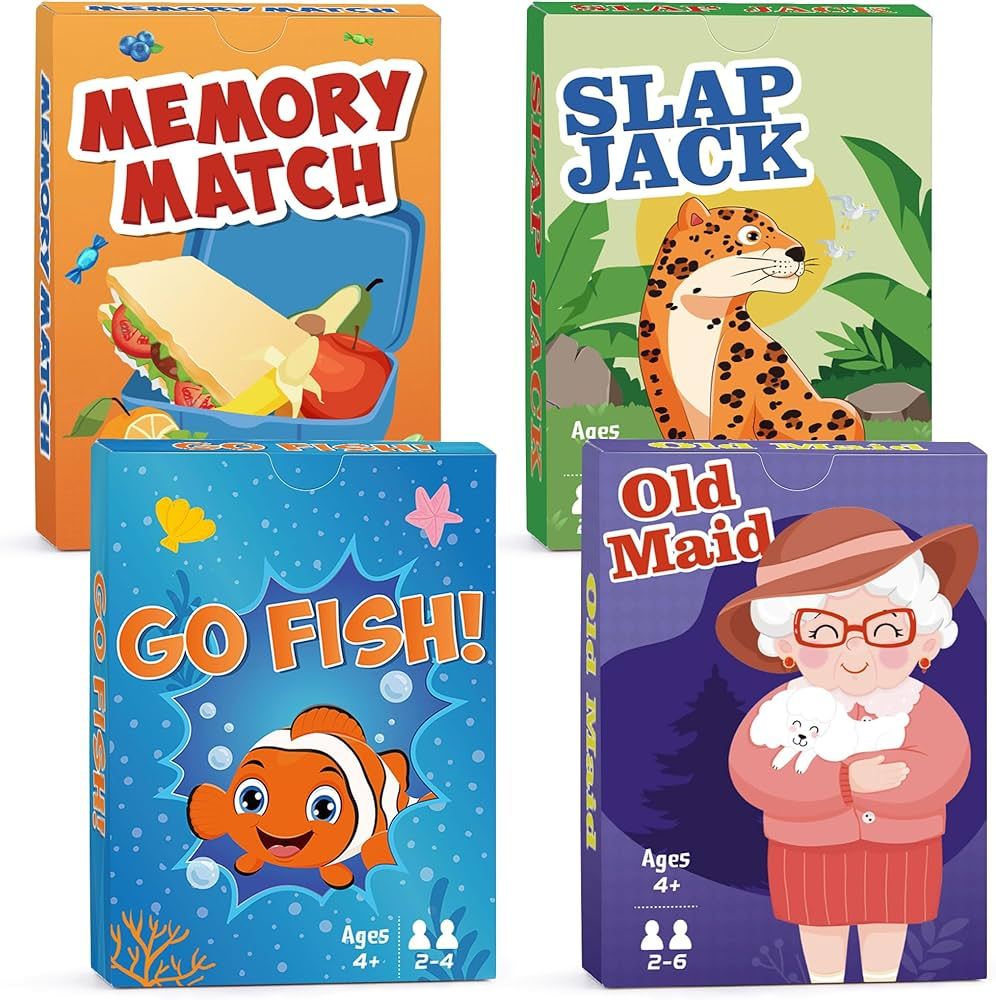 Card Games Go Fish,Old Maid,Slap Jack and Memory Match- 4 Decks in 1 Pack,Classic Card Games for ... | Amazon (US)