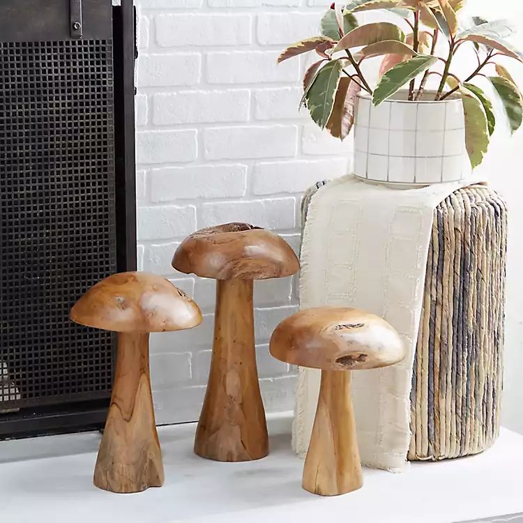 Teakwood Mushroom 3-pc. Sculpture Set | Kirkland's Home
