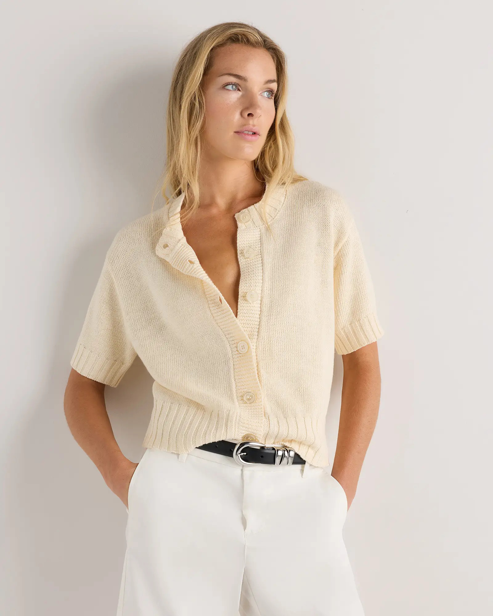 Cotton Linen Short Sleeve Cardigan | Quince