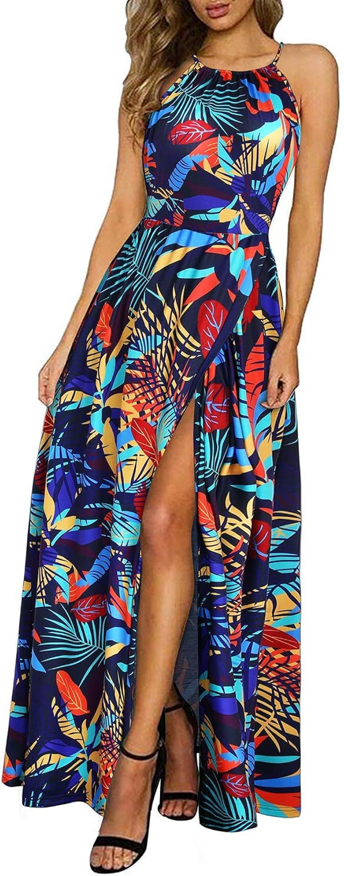 KILIG Women's Summer Casual Sleeveless Halter Neck Floral Print Beach Party Split Maxi Long Dress... | Amazon (US)