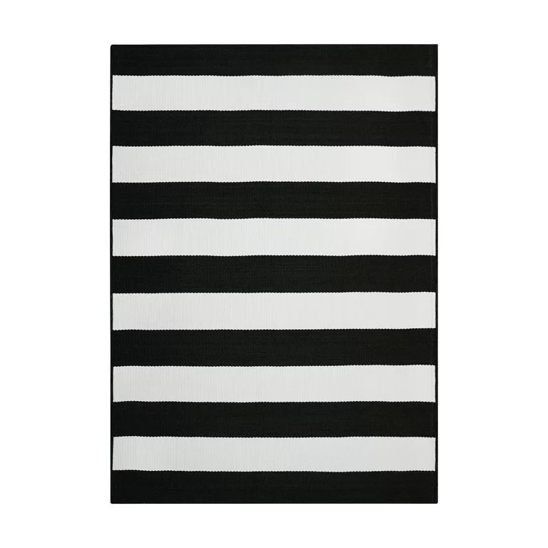 Better Homes & Gardens 9' x 12' Black and White Striped Outdoor Rug | Walmart (US)