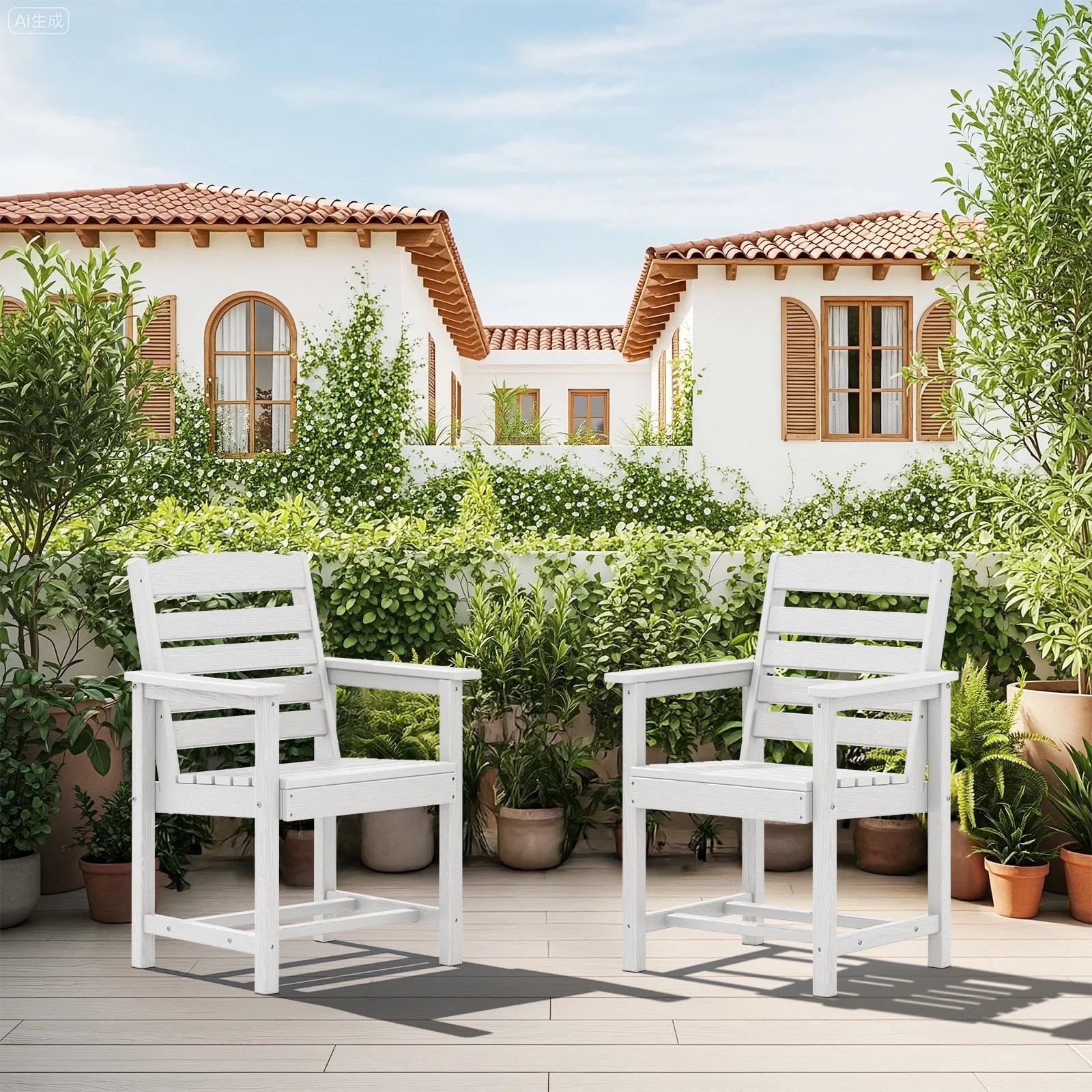 SERWALL Patio Dining Chair Set of 2,HDPE Outdoor Dining Chairs, White | Walmart (US)