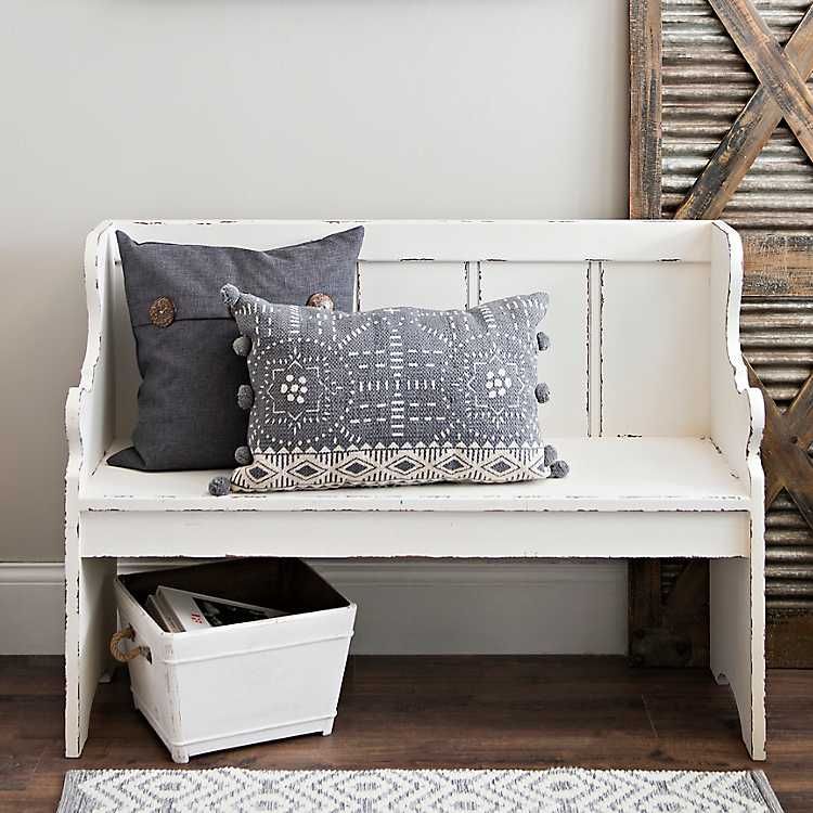 Distressed Ivory Pew Bench | Kirkland's Home