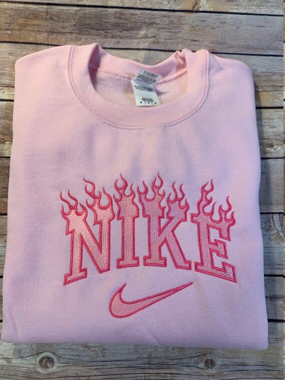 Nike Flame Embroidered Light Pink Unisex crewneck Sweatshirt | Etsy (US)