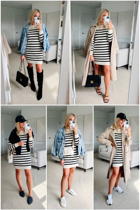 Fall capsule wardrobe. Striped cotton mini dress styled five ways. Classic style. On sale for 40% off! Go down one size .

#LTKstyletip #LTKsalealert #LTKunder50