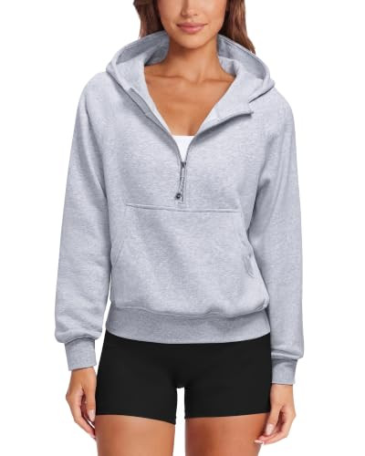 SUUKSESS Women Gold Half Zip up Cotton Hoodies Casual Pullover Sweatshirt | Amazon (US)