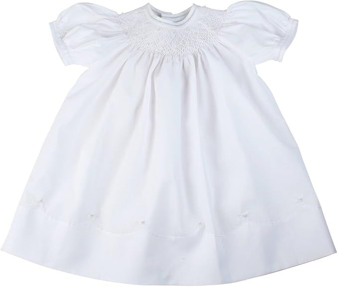 Feltman Brothers Girls White Smocked Christening Bishop Dress with Pearls | Amazon (US)
